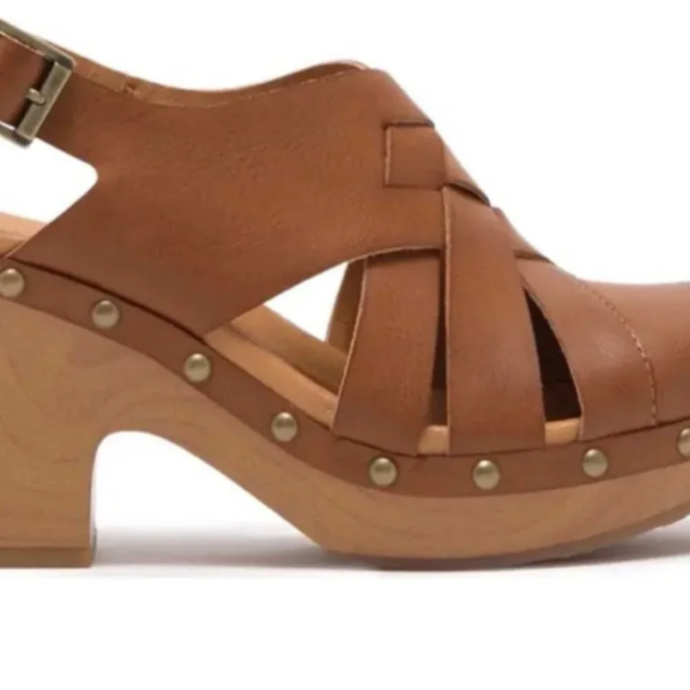 KORKS By Kors ease Wynne Comfort Clogs Shoes Leather Wedge Tan Platform Clogs 7
